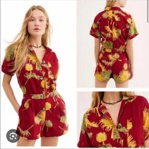 Free people Malibu Short sleeved Tropical Malibu Romper